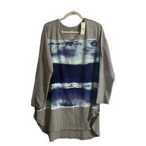 LIVI NWT Heather Gray Horizontal Blue Stripe High Low Tunic Top Size 18/20